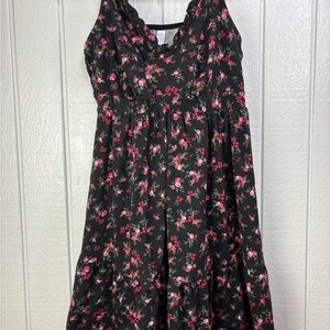 Cacique Women’s Floral Nightgown Black and Pink Size 14/16 Comfy
